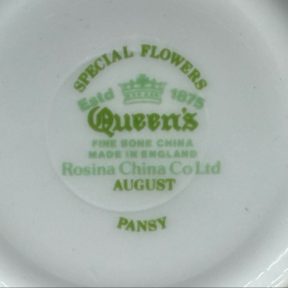 Queen's Special Flowers Month August Pansy Tea Cup Set Bone China England - Picture 5 of 5